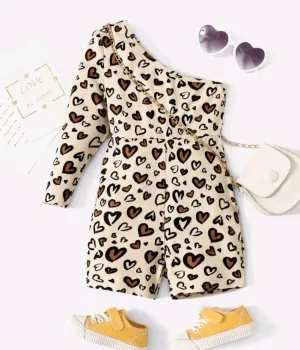 Heart Leopard Pint One Sholder Romper #1009