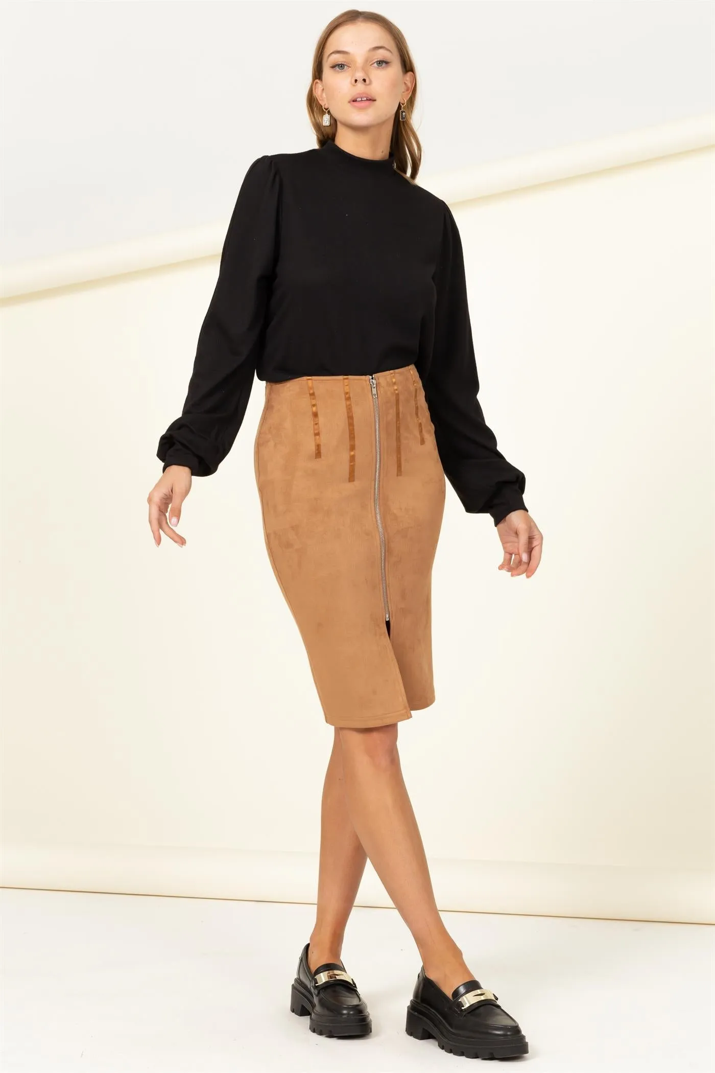 HF22C055-Zip Front Pencil Skirt