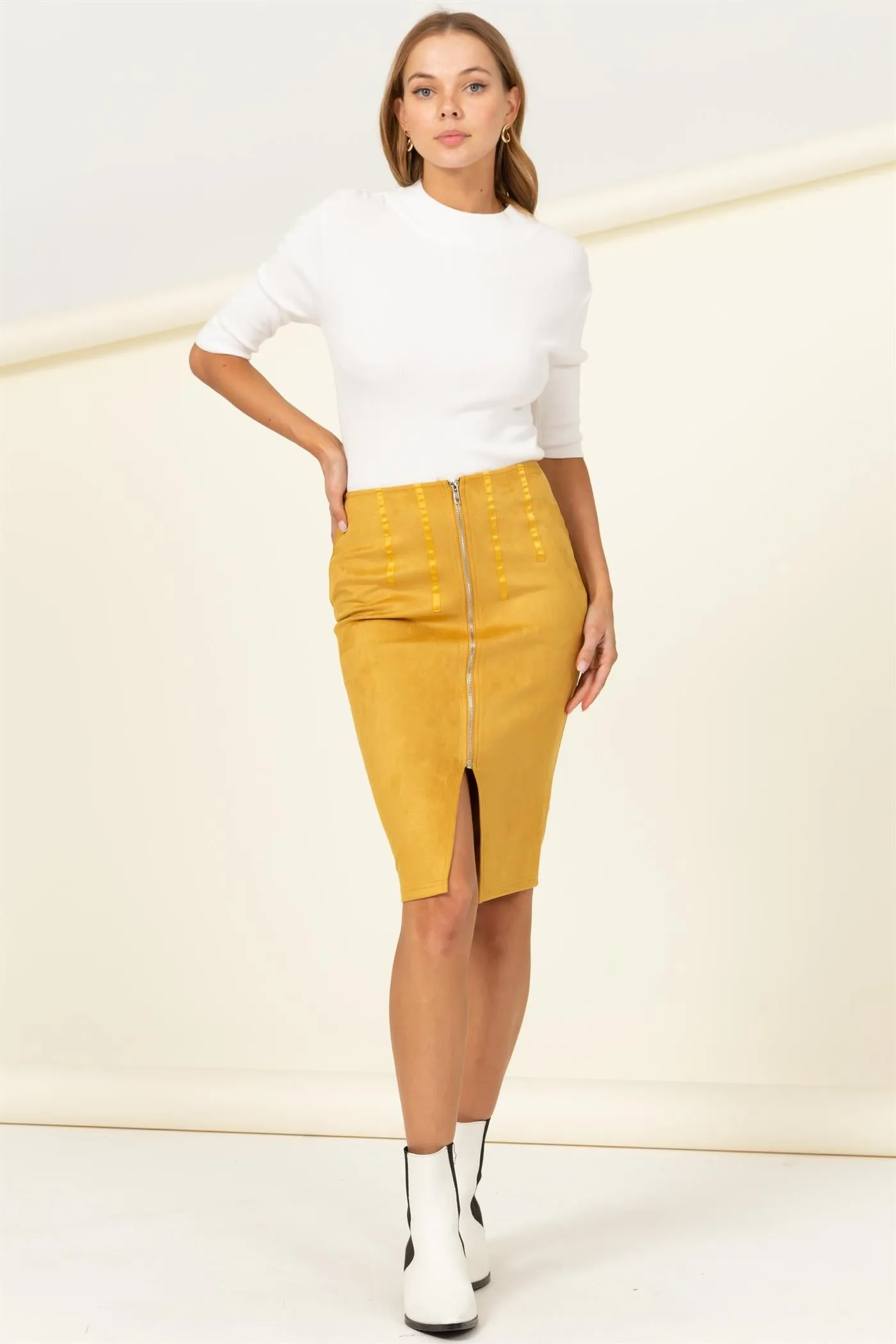 HF22C055-Zip Front Pencil Skirt