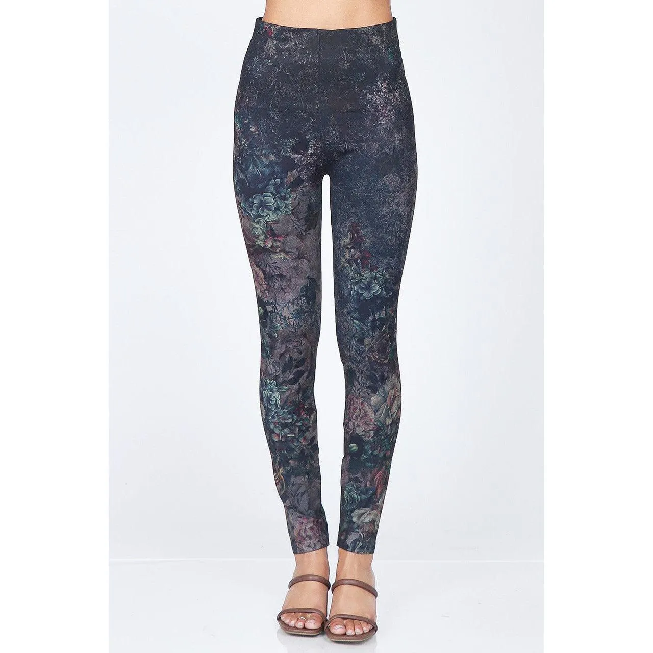 High Waist Crop Length Jeans Leggings in Abstract Floral