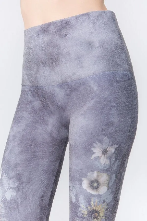 High Waist Full Length Shadowy Purple Floral Leggings