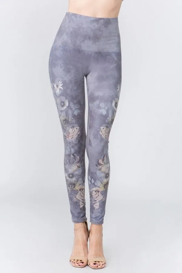 High Waist Full Length Shadowy Purple Floral Leggings