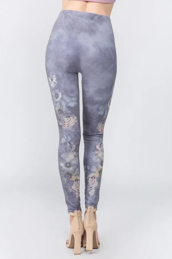 High Waist Full Length Shadowy Purple Floral Leggings