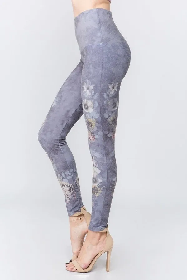 High Waist Full Length Shadowy Purple Floral Leggings