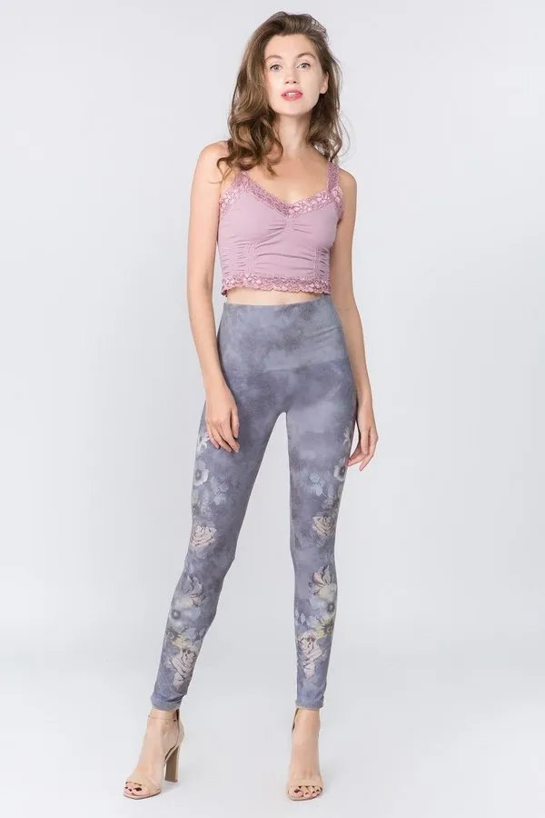 High Waist Full Length Shadowy Purple Floral Leggings