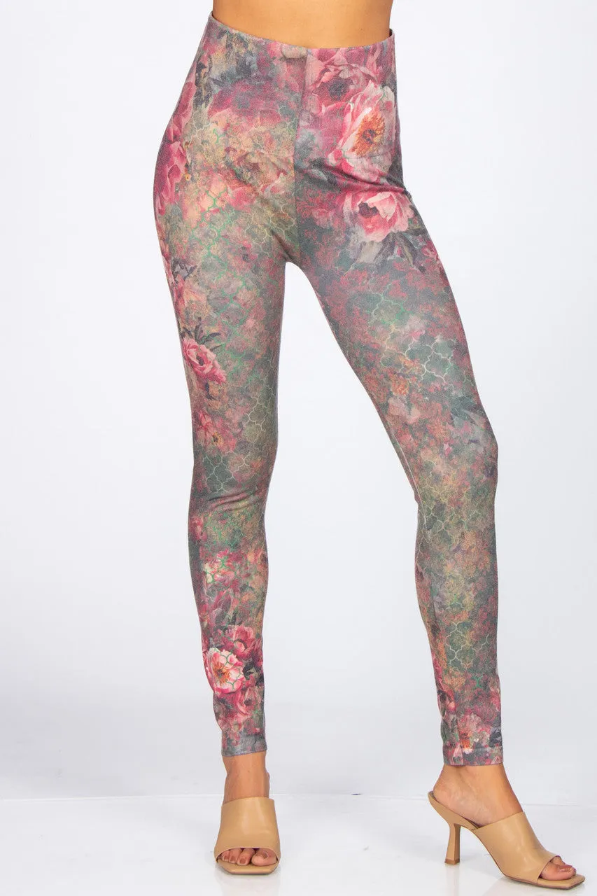 High Waist Vintage Quatrefoil Floral Print Legging