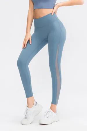 High Waist Workout Leggings with Mesh Inserts