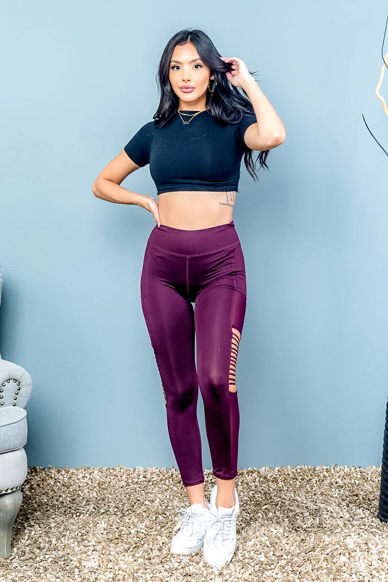 High Waist Yoga Pant Compression Leggings with Mesh Panels and Lattice Cut Outs (AP60785)