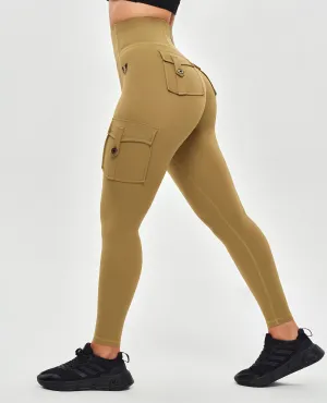 High Waisted Cargo Leggings - Deer Brown