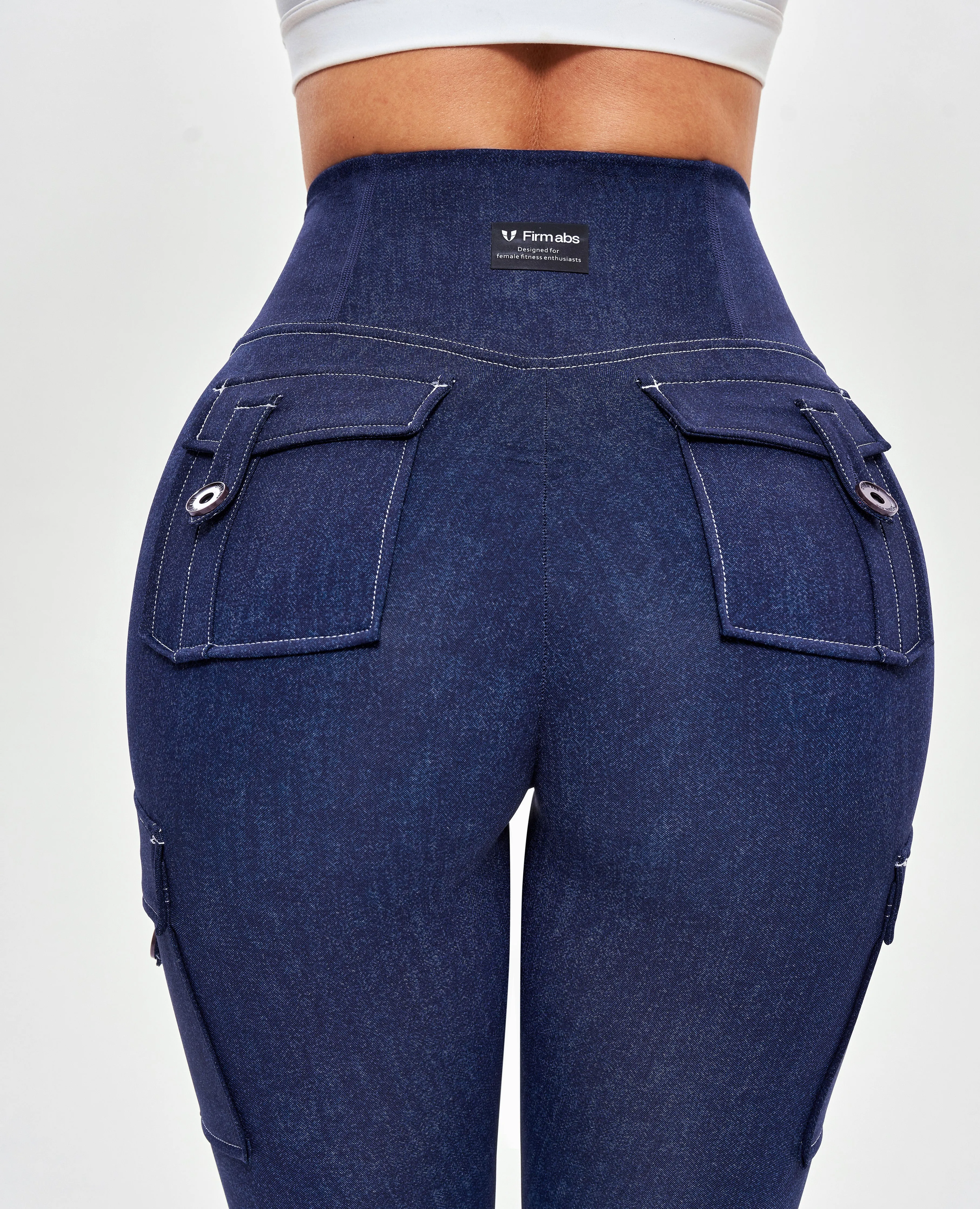 High Waisted Cargo Leggings - Denim Blue