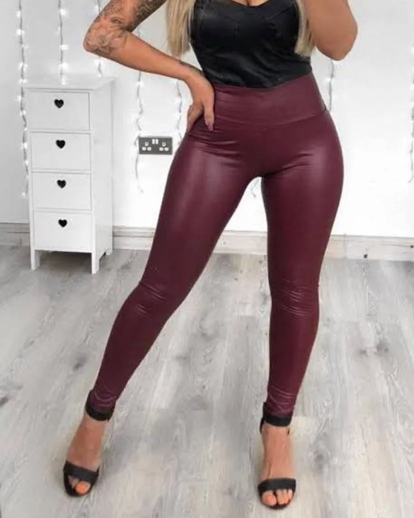 High Waisted Wet Look Leggings - Various Colours