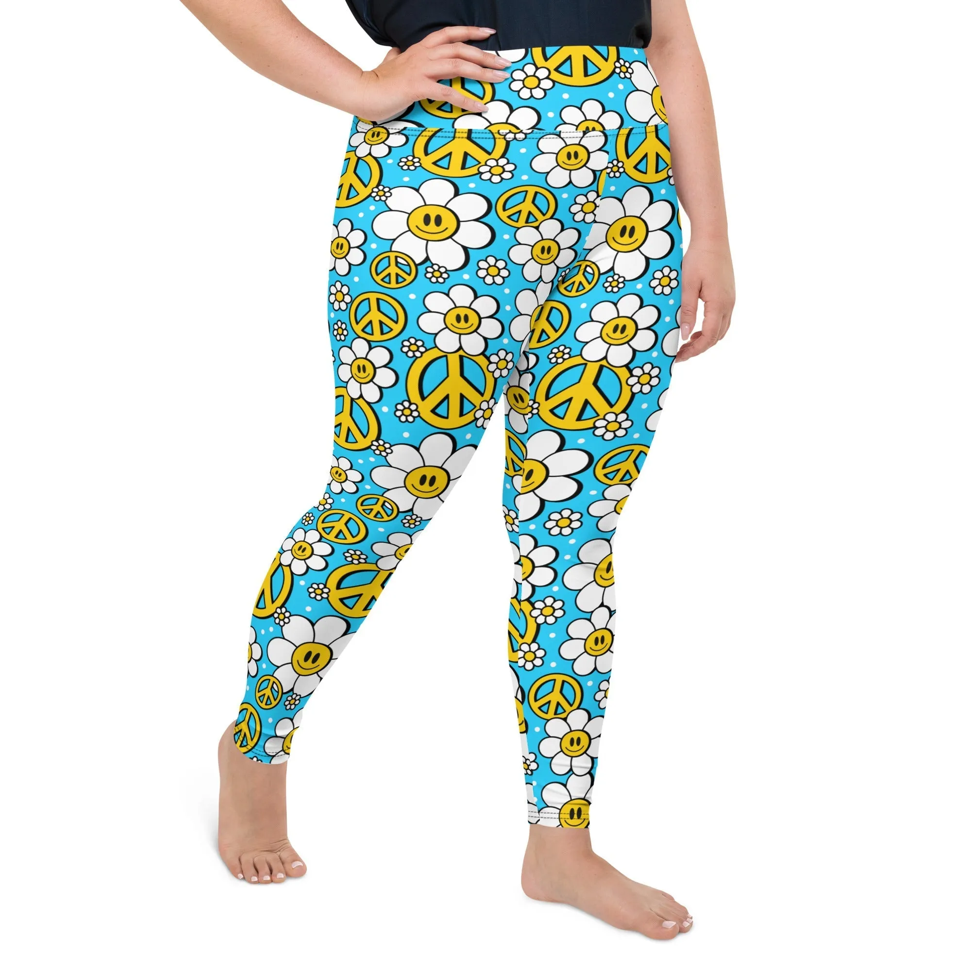 Hippie Flower Pattern Plus Size Leggings