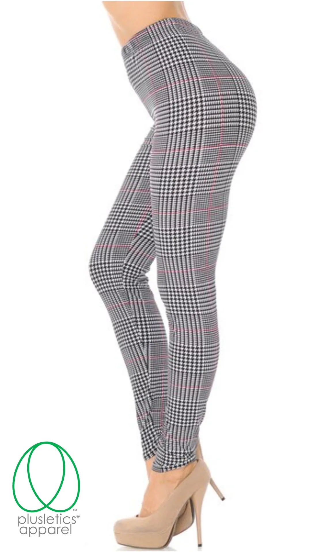 Houndstooth Burgundy Accent Plus Size Leggings