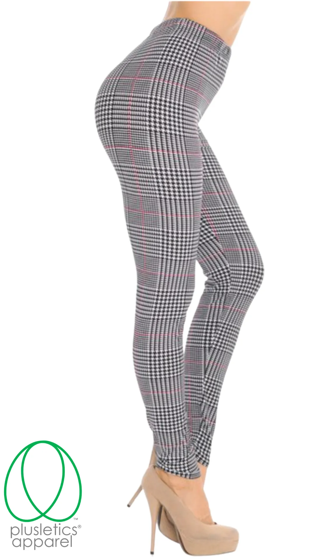 Houndstooth Burgundy Accent Plus Size Leggings