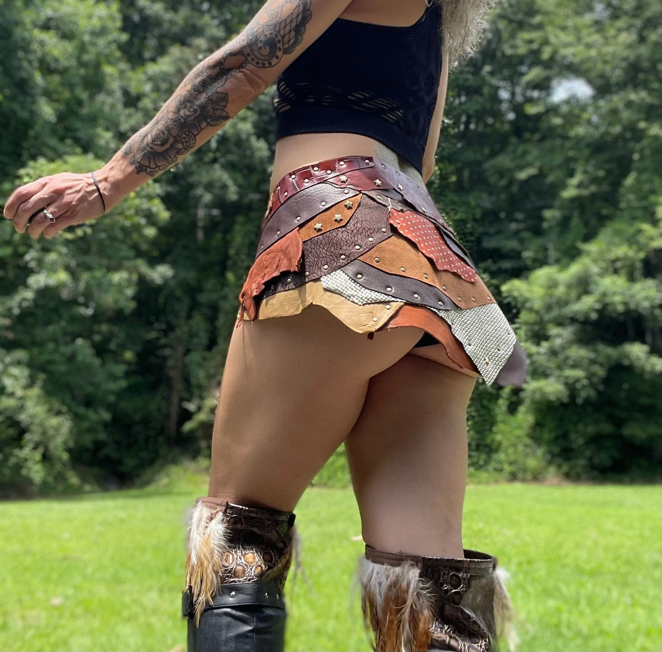 IN THE EARTH, Earthy Brown Leather Skirt, Leather Utility Belt, Burning Man Skirt, Steampunk costume, Rave Costume, Viking Belt