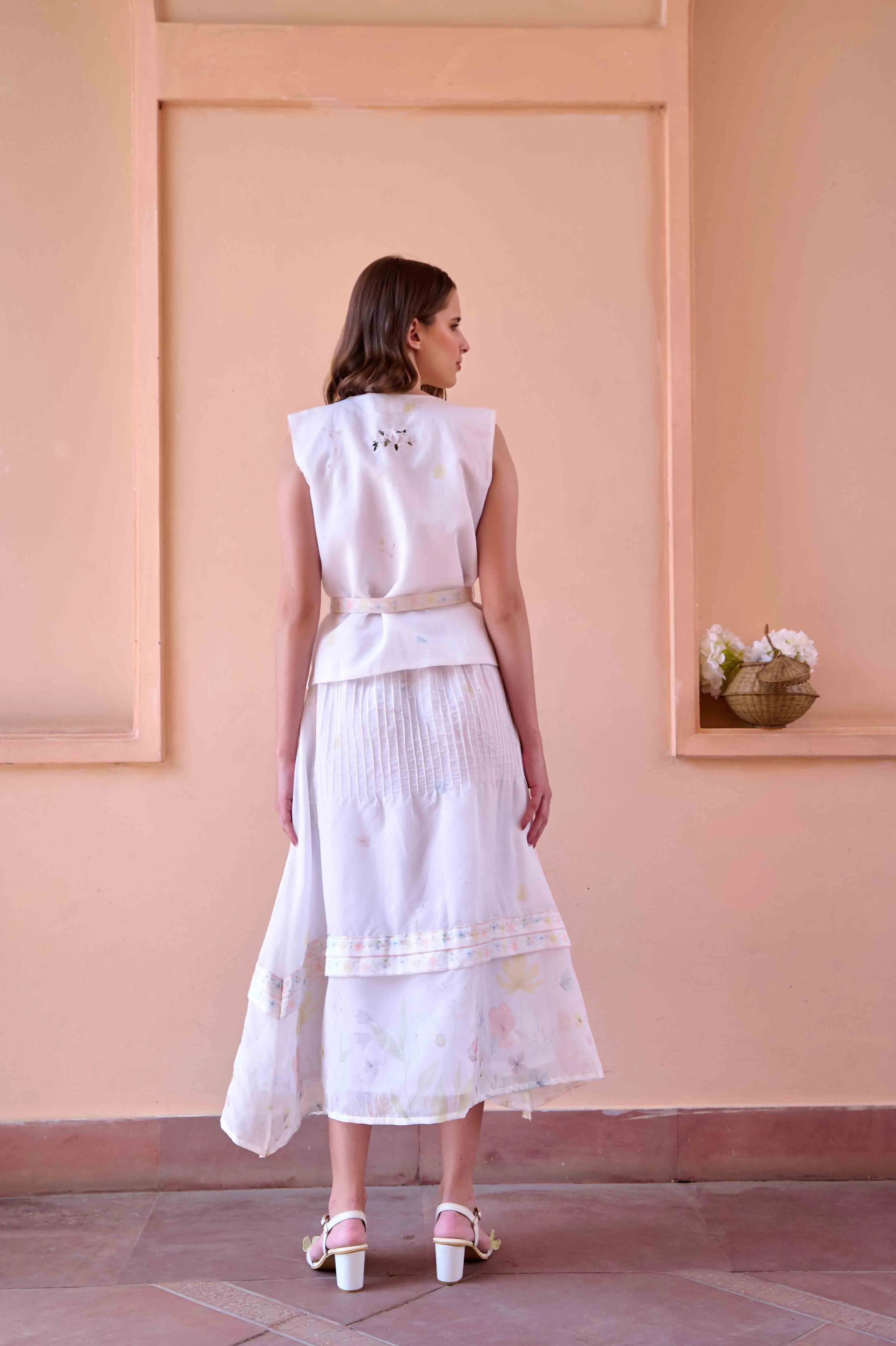 Jim Top and Skirt Set - White Chanderi