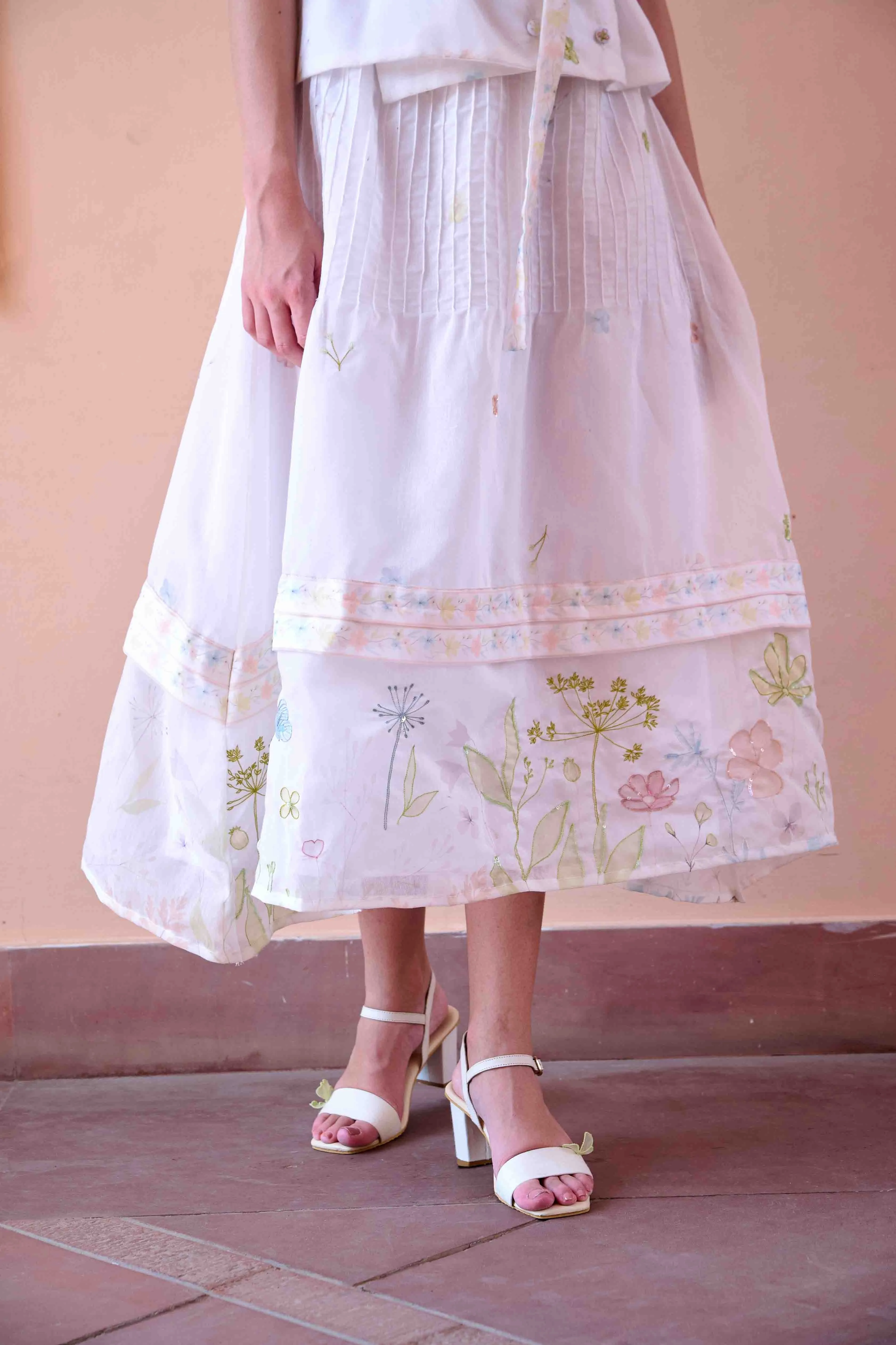 Jim Top and Skirt Set - White Chanderi