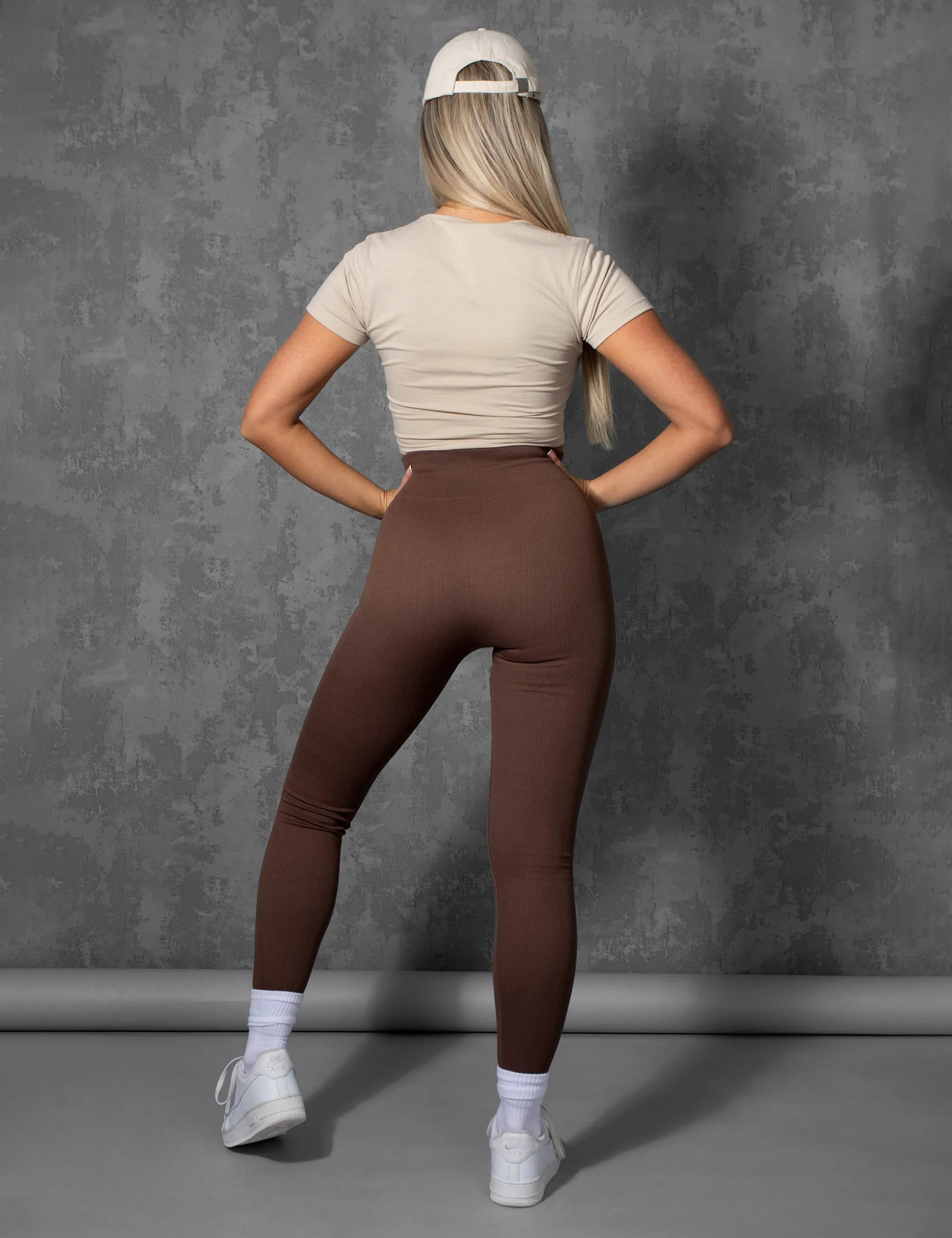 Kaiia Premium Rib Seamless Leggings Chocolate