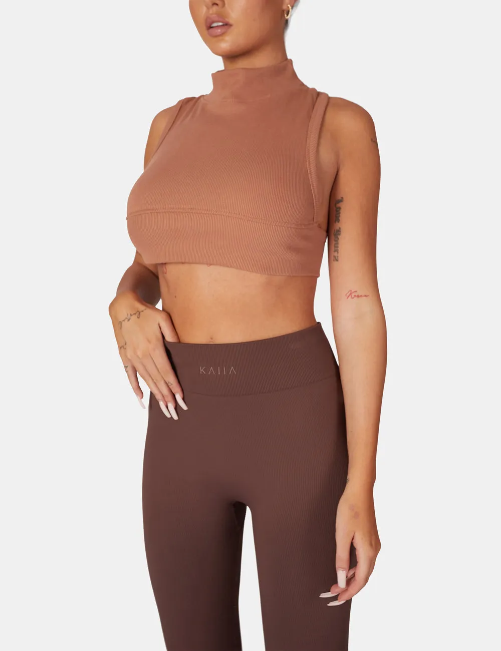 Kaiia Premium Rib Seamless Leggings Chocolate