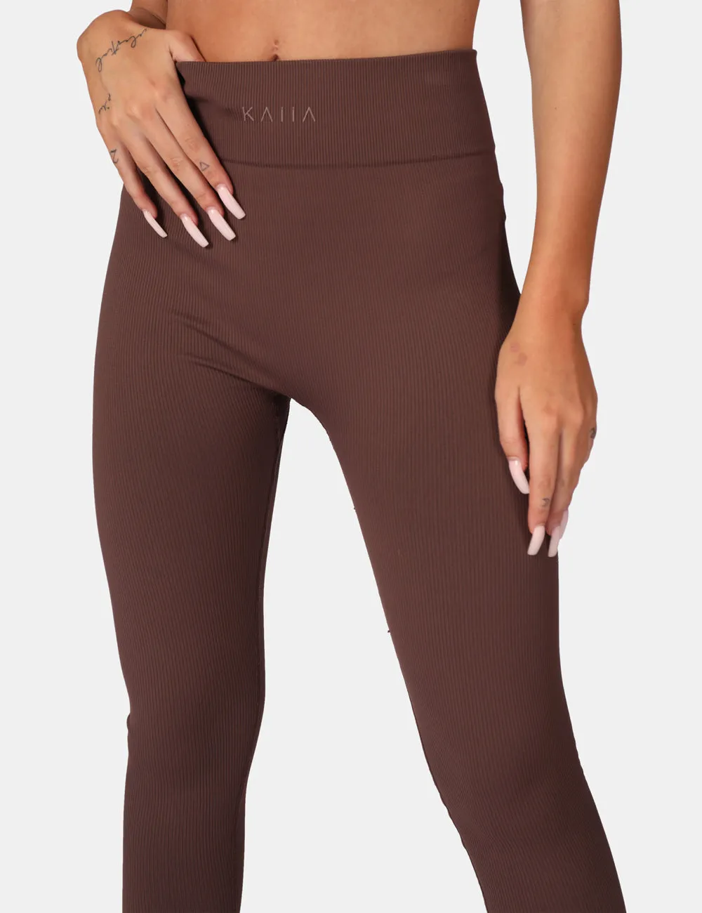 Kaiia Premium Rib Seamless Leggings Chocolate