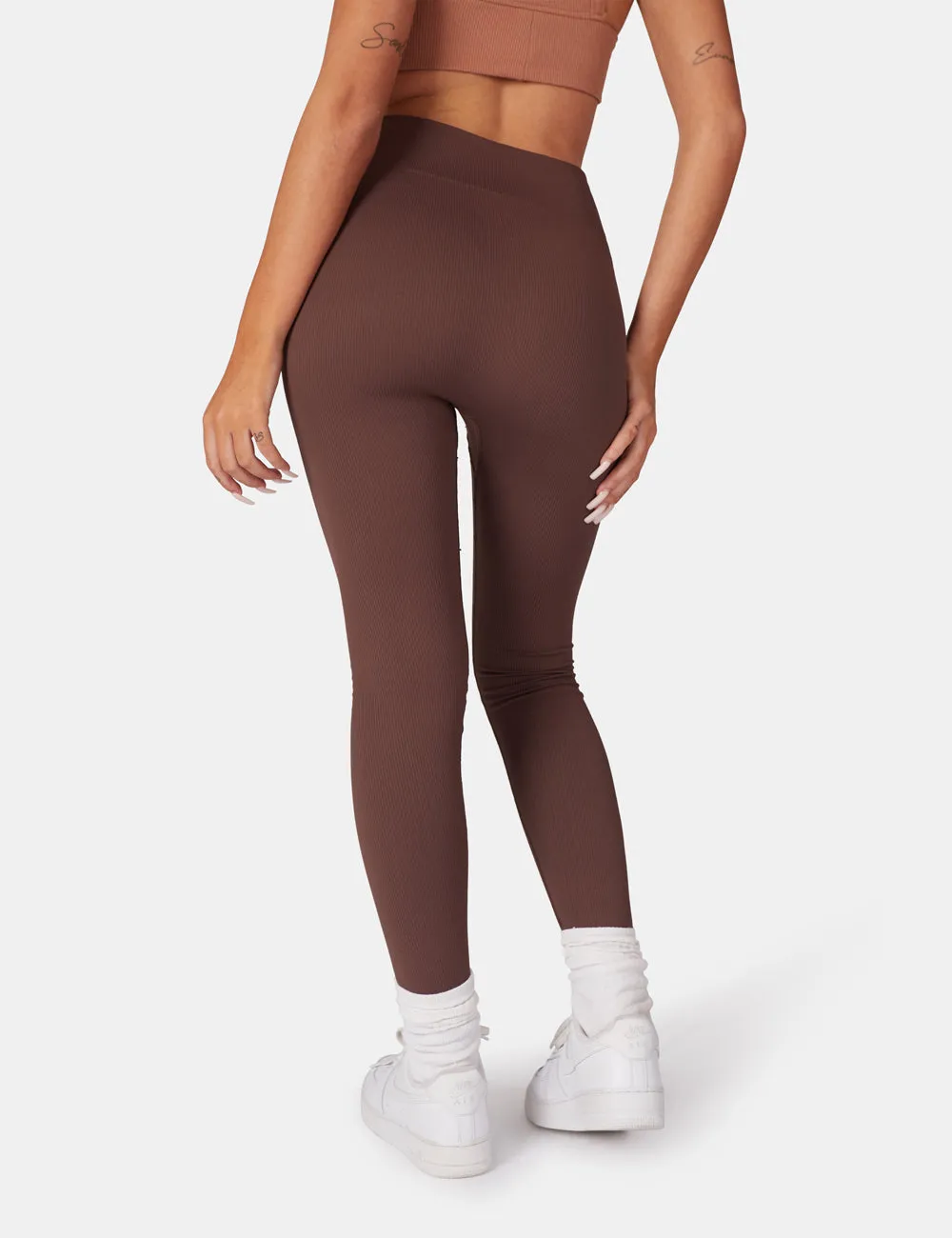 Kaiia Premium Rib Seamless Leggings Chocolate