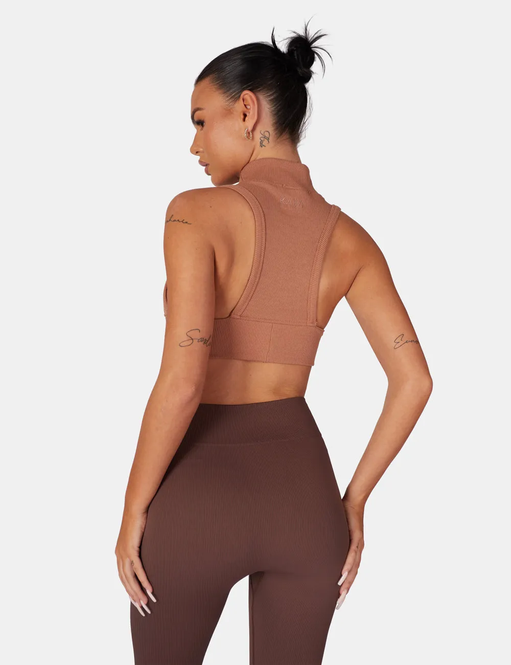 Kaiia Premium Rib Seamless Leggings Chocolate