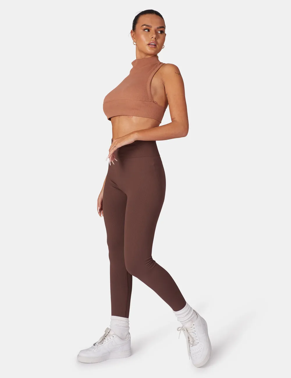 Kaiia Premium Rib Seamless Leggings Chocolate