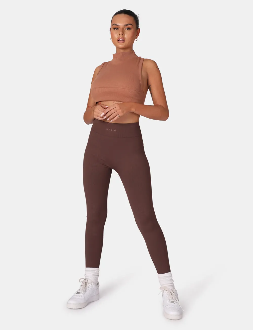 Kaiia Premium Rib Seamless Leggings Chocolate