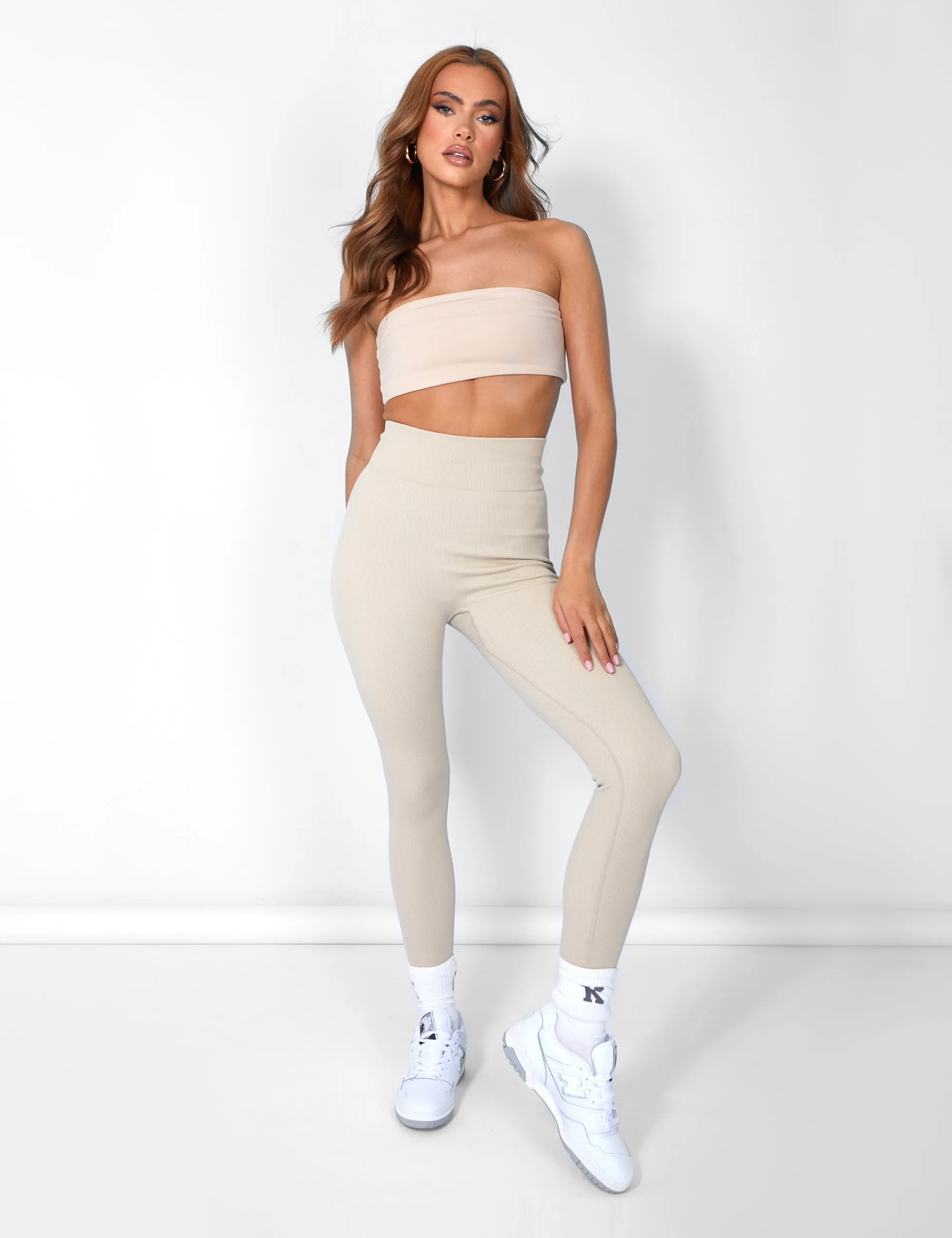 Kaiia Premium Rib Seamless Leggings Stone