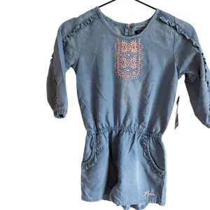 Kensie Girls Sz 8 Light Blue Long Sleeve Chambray Romper Embroidered NEW