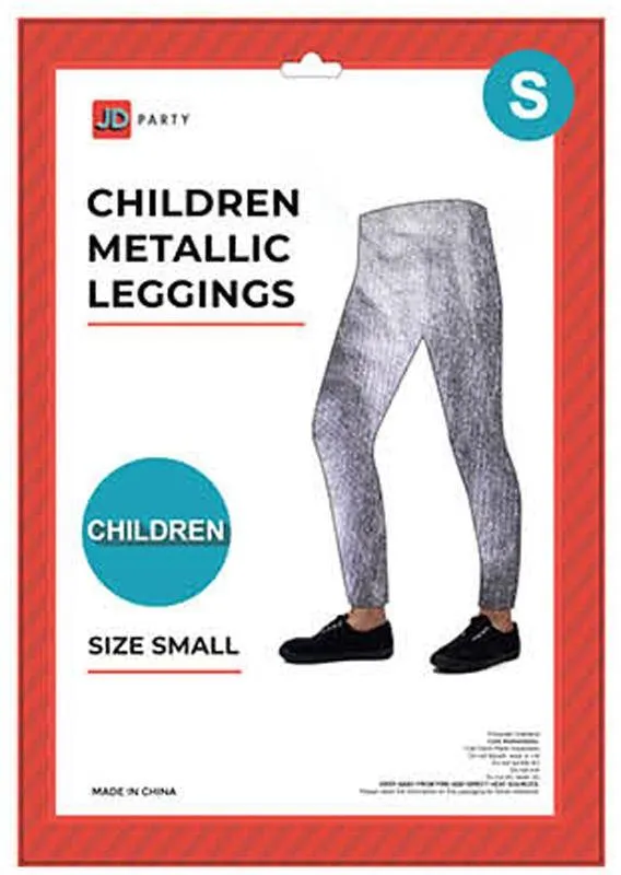 Kids Silver Metallic Leggings - Small