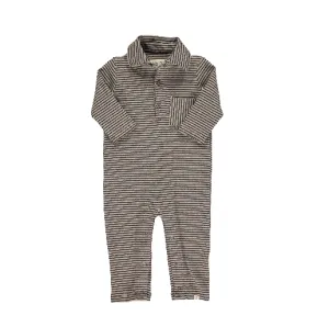 Kingston Polo Romper: Black/Beige Stripe