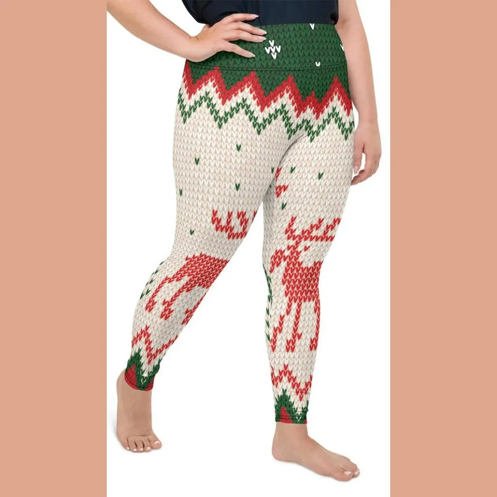 Knitted Print Ugly Christmas Plus Size Leggings