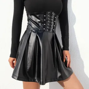 Leather High Waist A-Line Skirt