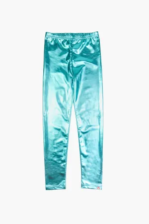 Legging, Metallic Aqua