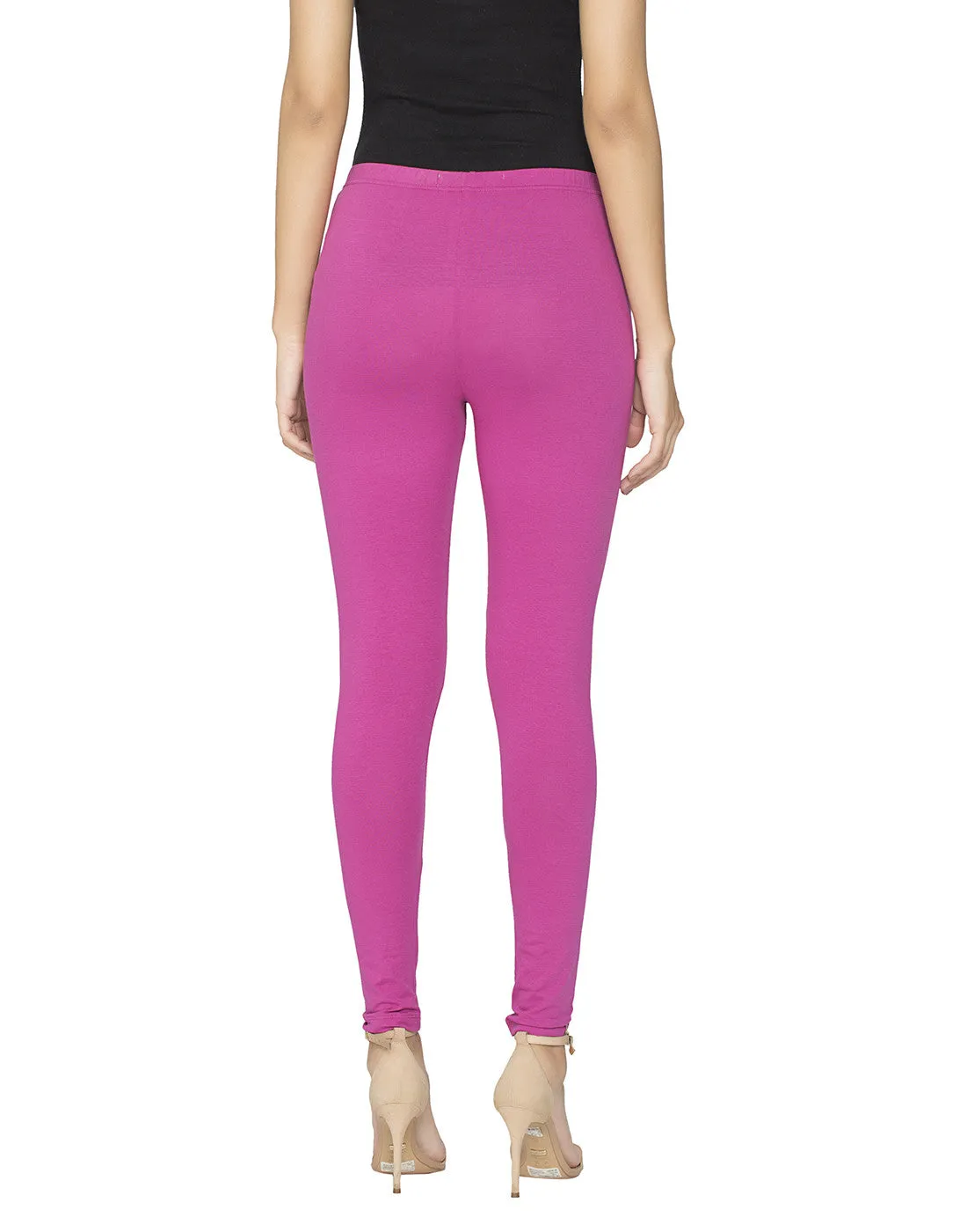 Libertina Pink Solid Jersey Lycra Ankle Leggings for Women