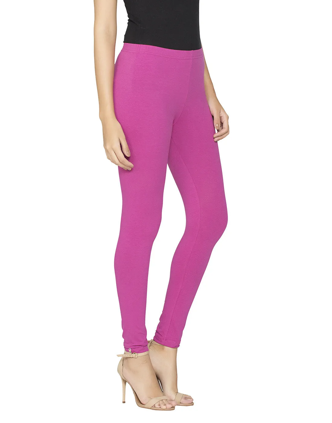 Libertina Pink Solid Jersey Lycra Ankle Leggings for Women