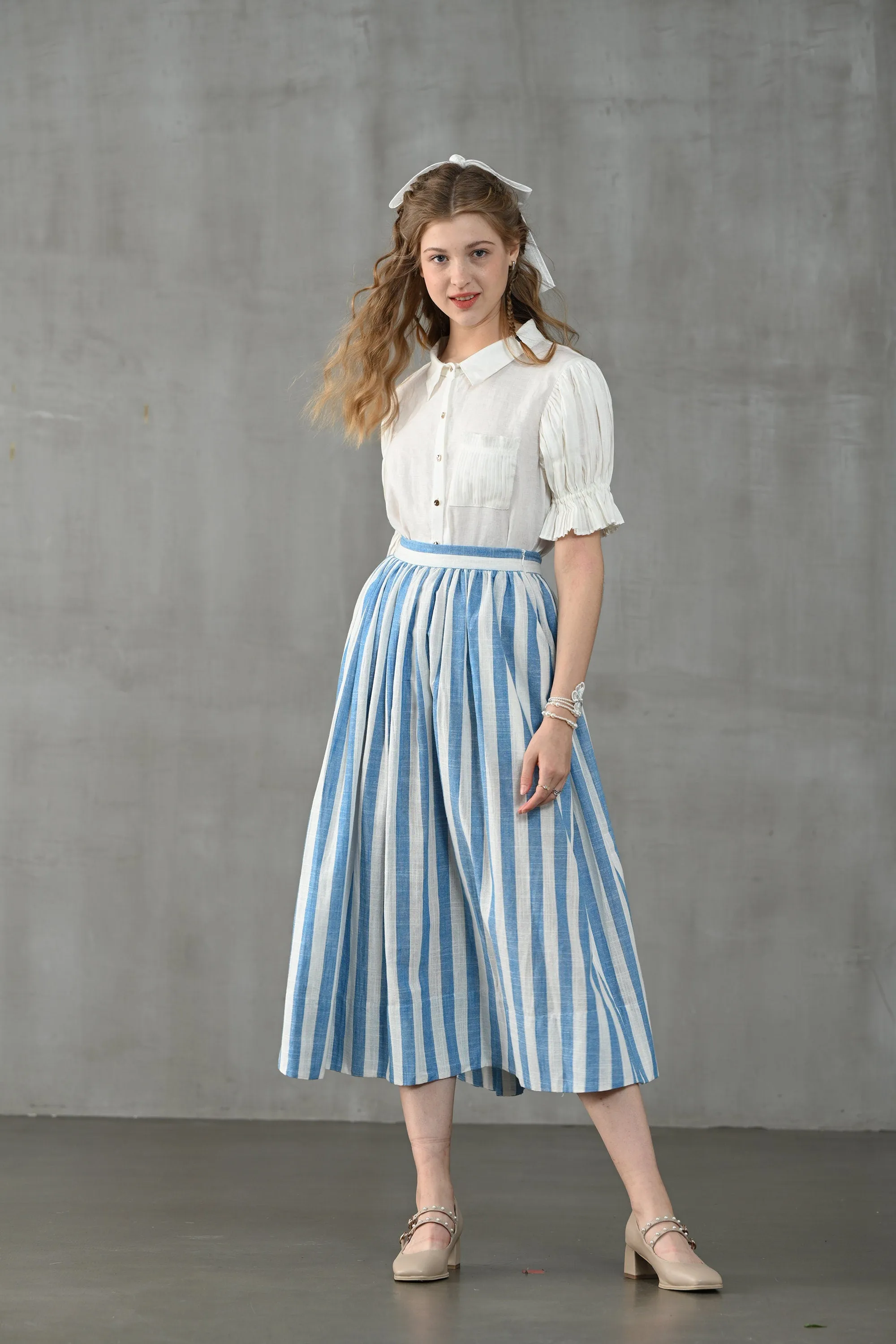 Lily of the valley 11 | Striped linen skirt