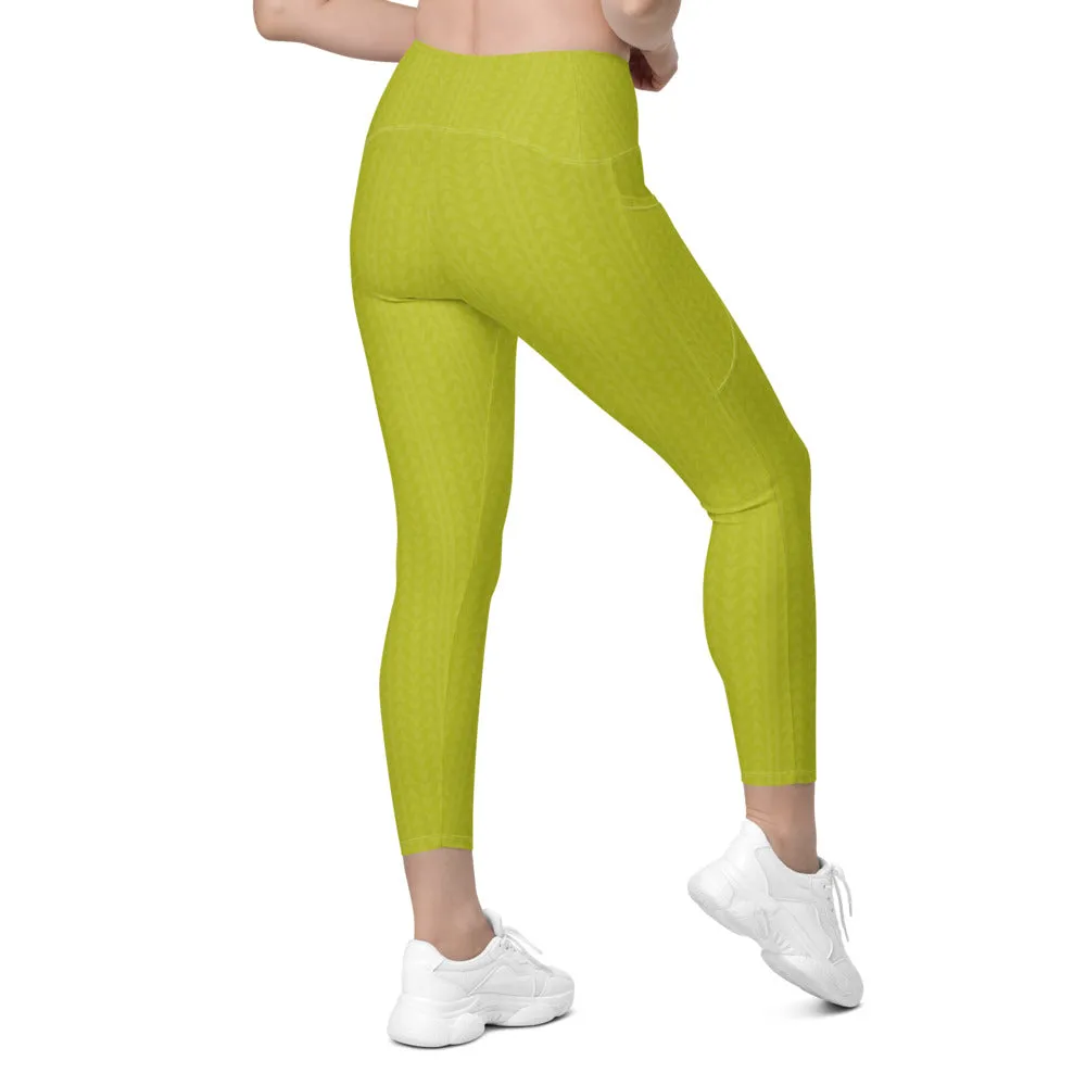 Lime Green High Waisted Leggings with Pockets