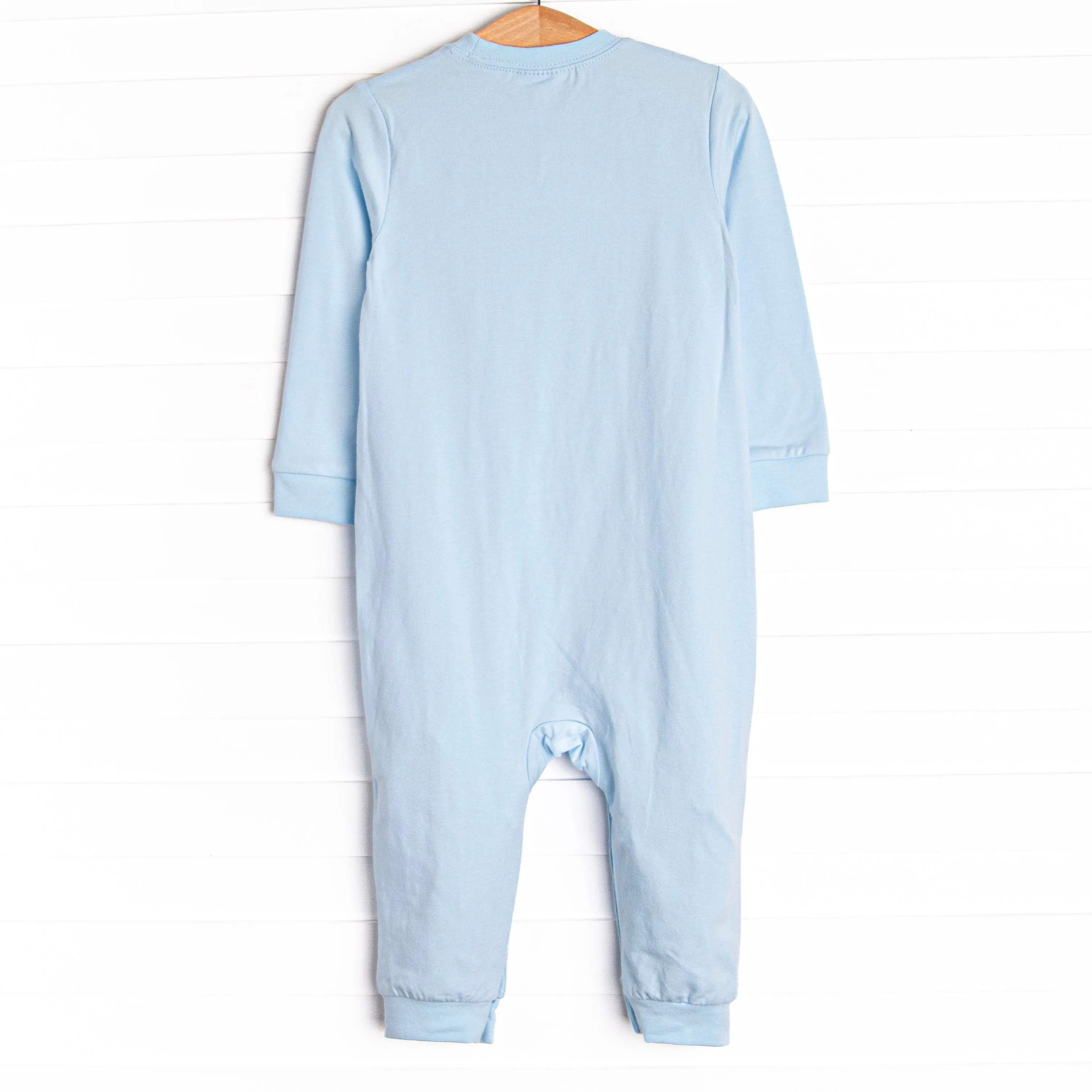 Locomotive Lad Applique Romper, Blue