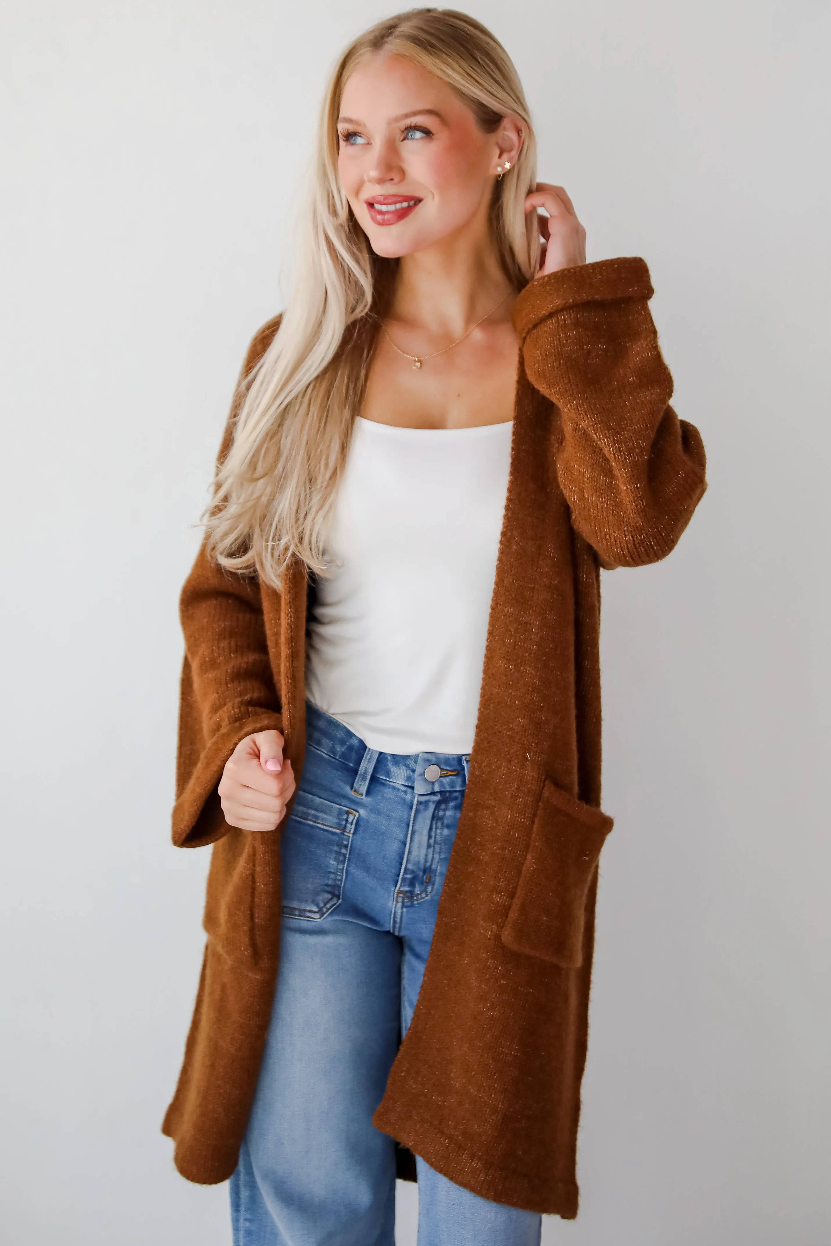 Luxurious Era Brown Longline Sweater Cardigan