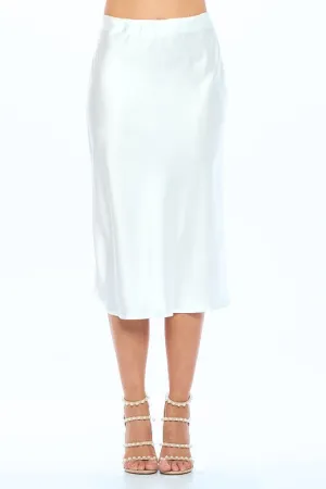 Made in USA Solid Stretch Satin Midi Skirt