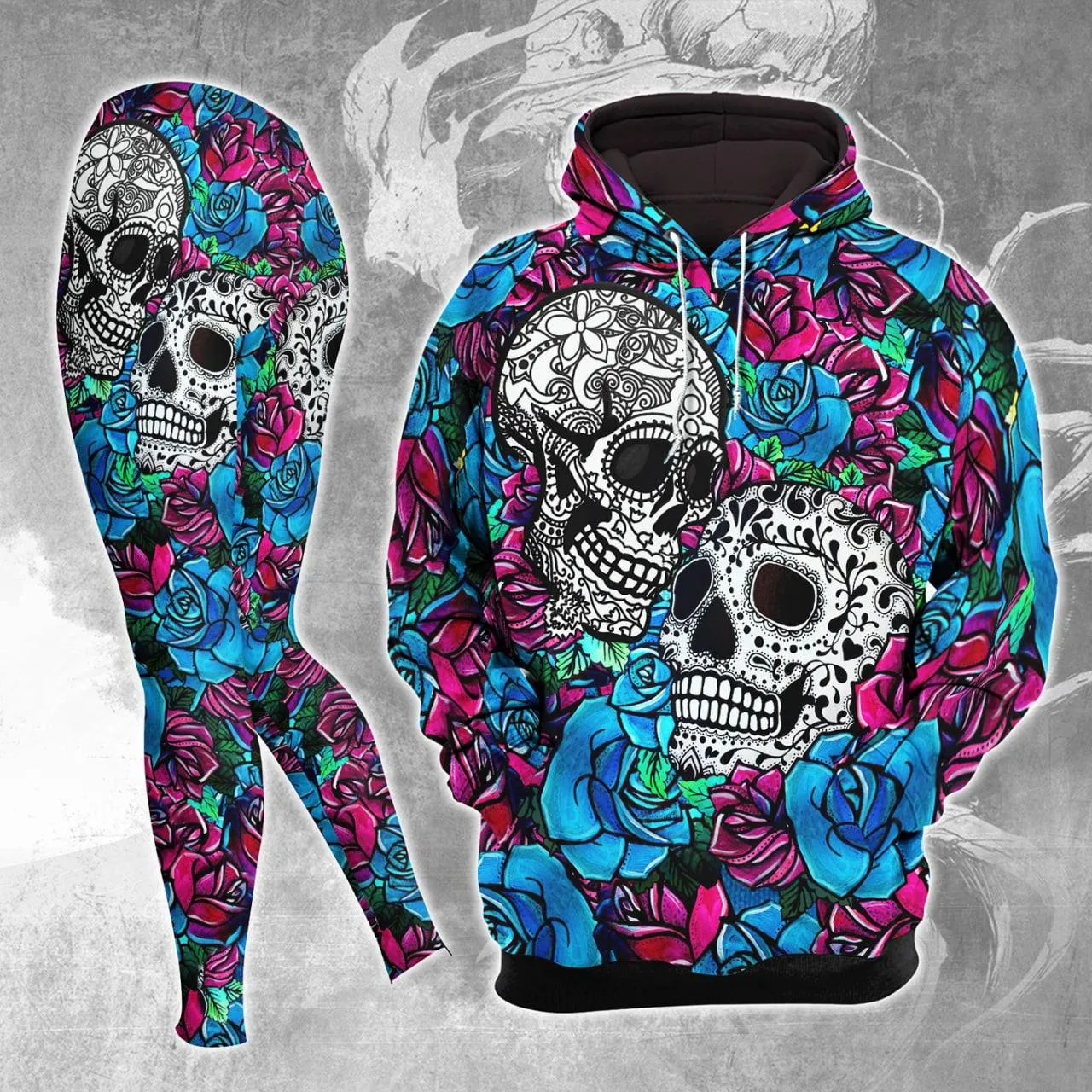 Mandala Gothic Sugar Skull Rose Combo Hoodie and Leggings