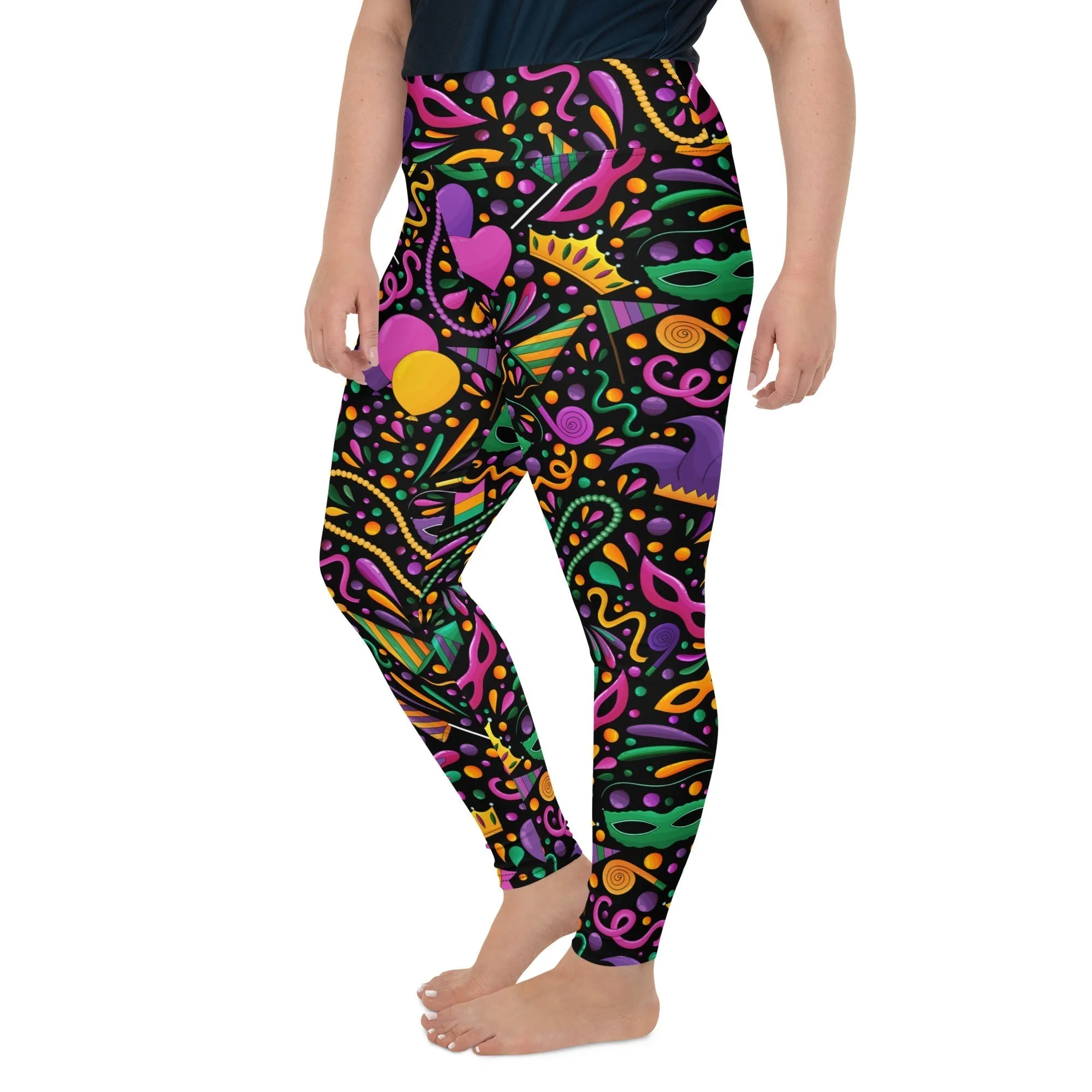 Mardi Gras Masks & Beads Party Plus Size Leggings