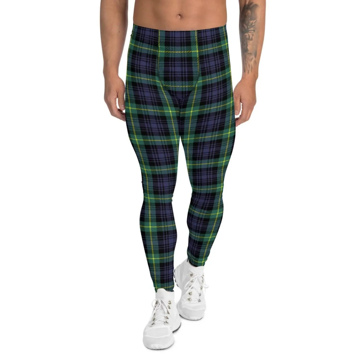 Men's Eco-Conscious Green and Blue Tartan Performance Leggings