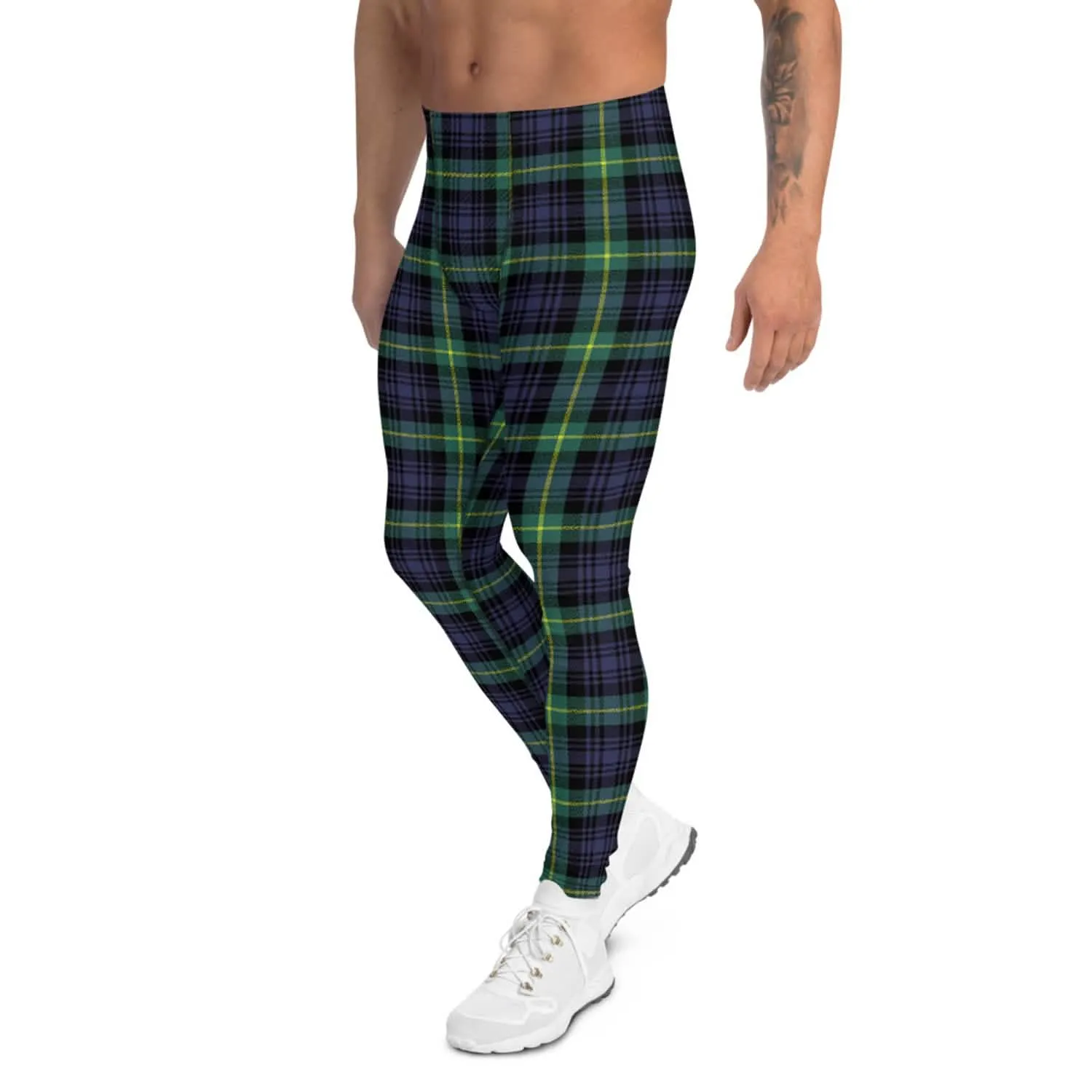 Men's Eco-Conscious Green and Blue Tartan Performance Leggings