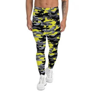 Men's Gray and Yellow Camouflage Fitness Leggings