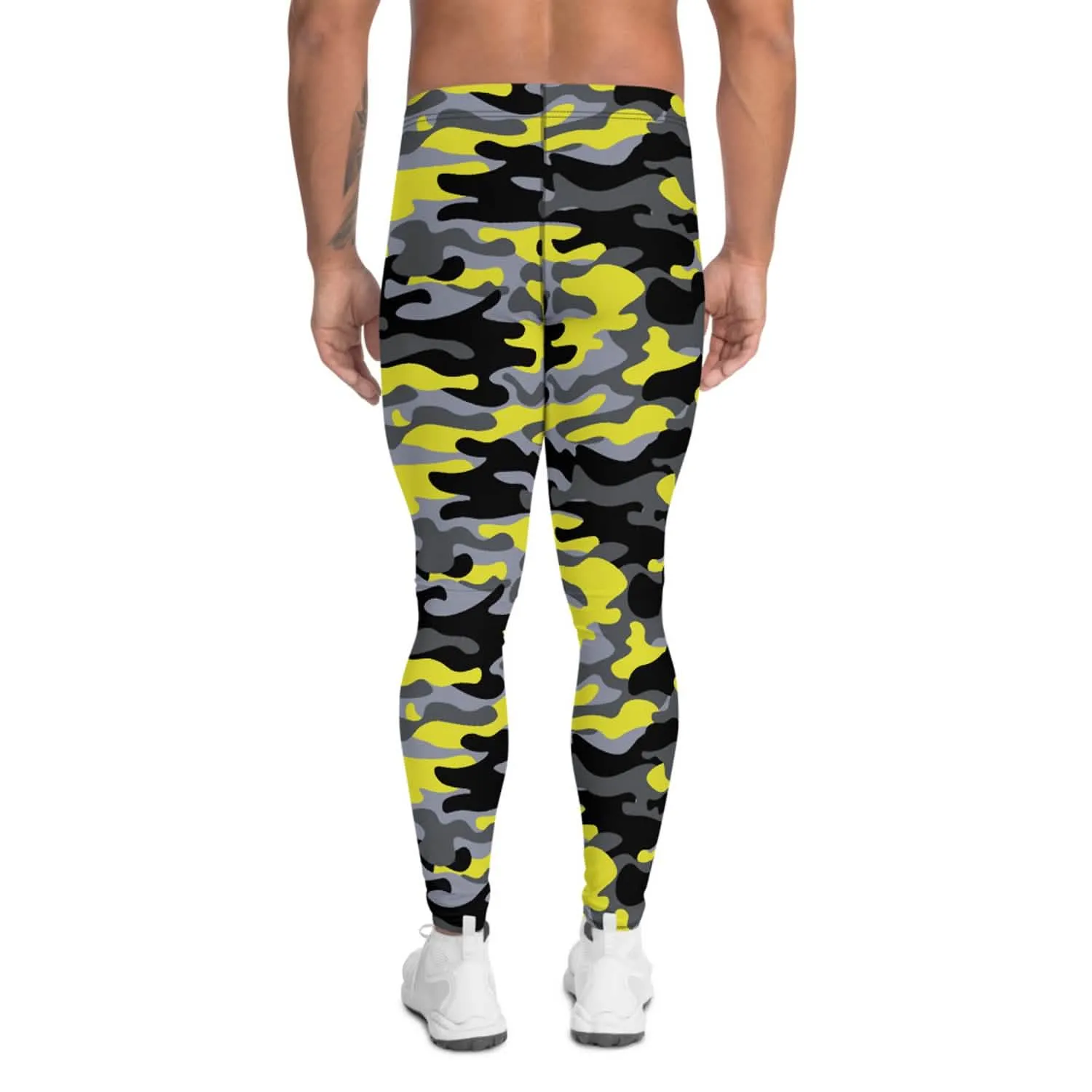 Men's Gray and Yellow Camouflage Fitness Leggings