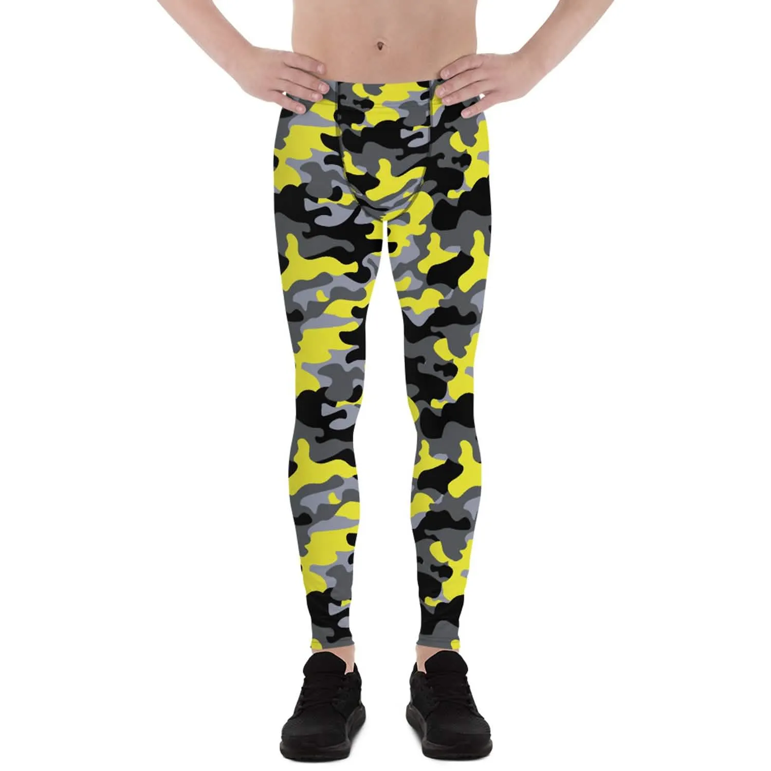 Men's Gray and Yellow Camouflage Fitness Leggings