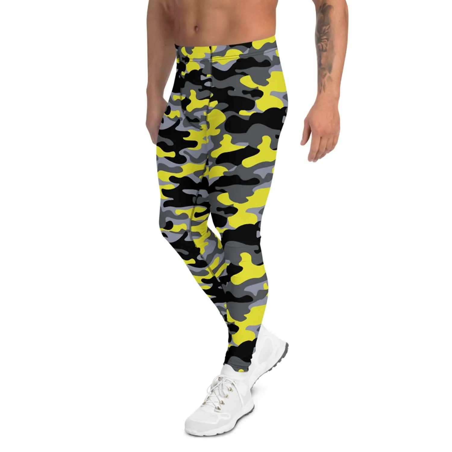 Men's Gray and Yellow Camouflage Fitness Leggings